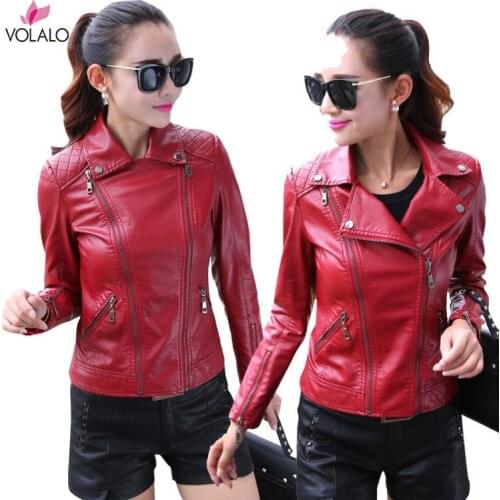2020 New Fashion Women Smooth Motorcycle Faux Leather Jackets Ladies Long Sleeve Autumn Winter Biker Streetwear Black Red Coat