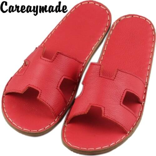 Careaymade-Summer the first layer of leather casual slippers, womens pure handmade simple and fashionable slippers
