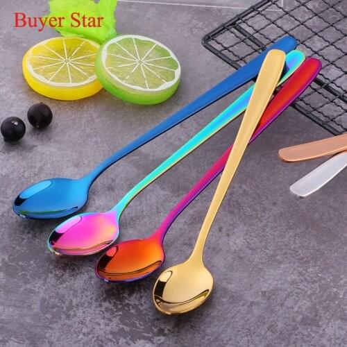 Buyer Star 6 Pcs/Set Long Handle Honey Spoon 304 Stainless Steel Delicate High Grade Dessert Spoon Ice Cream Scoop