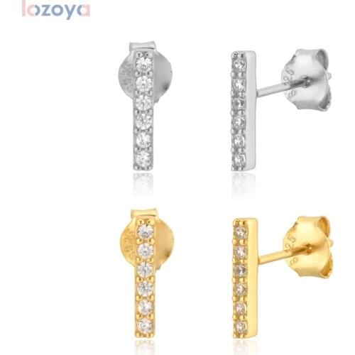 Lozoya 925 Sterling Silver Line Zircon Stud Earring Piercing Rock Puck Fashion Fine Jewelry For Women European Clips Jewels