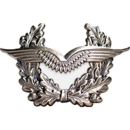 WW2 Air Force Hat Badge Retro Metal Pin Tactical General Brooch Wreath and Double Wings Silver Tactical