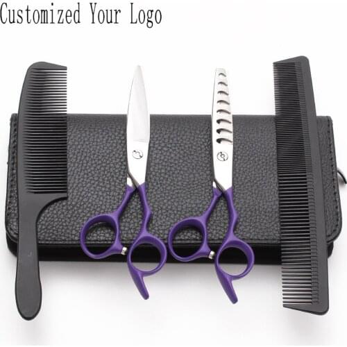 Suit 9122# 6" Titanium Customized Logo Polishing Hair Cutting Scissors Thinning Shears Professional Hair Scissors Combs Add Bag
