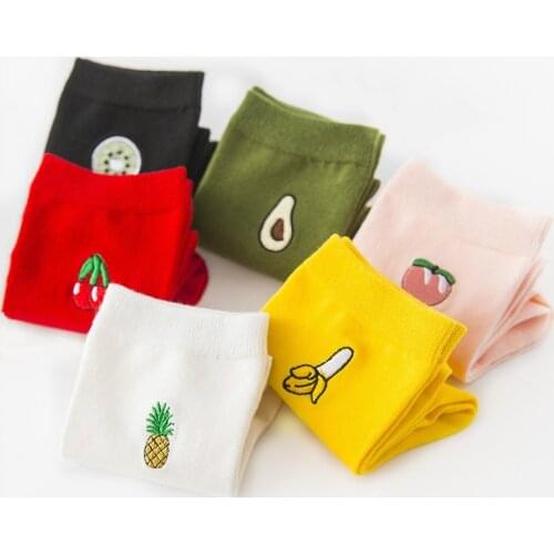 Cute Cartoon Fruit Print Avocado Banana Cherry Peach Girls Kawaii Socks meias Korean Harajuku Embroidery Pile Heap Funny Socks