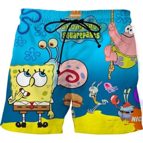 New Summer Fashion Sponge Family Mens Beach Pants 3D-Printed Sports Swimming Board Shorts Fun And Cute Mens Shorts