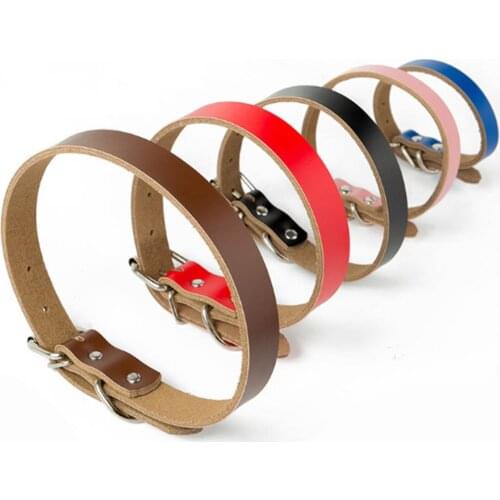 Genuine Leather Dog Collar Adjustable Pet Puppy Cat Lead Collar for Small Medium Large Dog