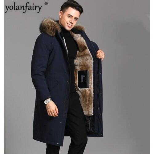 Real Fur Coat Men Rabbit Fur Coat Winter Jacket Men Goose Down Jacket Warm Parkas Plus Size Jackets Casaco ZJ88217 YY1099