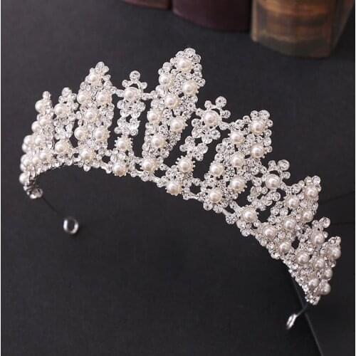 Gold/Silver Color Bling Crystal Pearls Tiaras and Crowns Rhinestone Headbands for Women Girls Bride Noiva Wedding Hair Jewelry