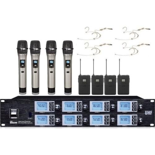Bolymic Professional Microphone 4 Headset 4 Handheld Microphone Conference Mics System uhf Wireless Mics System