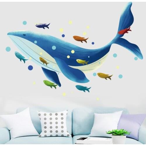 Cute Blue Whale Ocean Animal Wallpaper Home Decoration Wall Sticker For Living Room Bedroom Sofa Background Decor Wall Decal