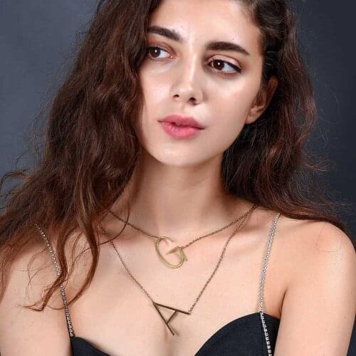 Super Fashion Initial Name Necklace for Women 100% Stainless Steel Unique Personality Statement A-Z Letter Necklaces Wholesale