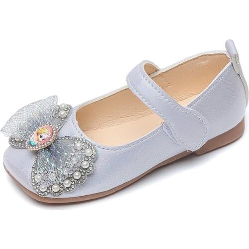Girls Princess Shoes Soft Bottom 2021 Baby Single Shoes Crystal Childrens Leather Shoes for Party Sweet Bow-knot Casual Flats