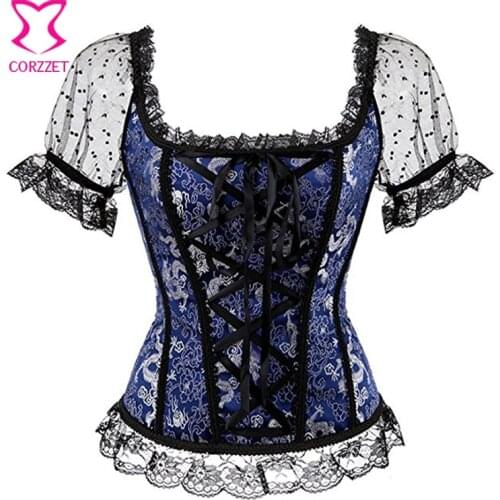 Victorian Lace Short Sleeve & Blue Short Sleeve Corset Sexy Gothic Clothes Steampunk Bustier Top Burlesque Korsett For Women 6XL