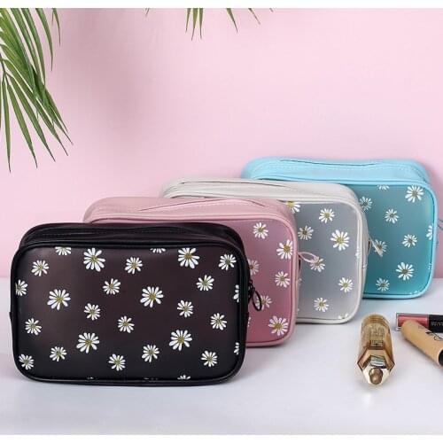 New Waterproof Floral Cosmetic Bags Transparent PVC Storage Bag Makeup Daisy Clear Case For Travel Toiletry Organizer Pouch