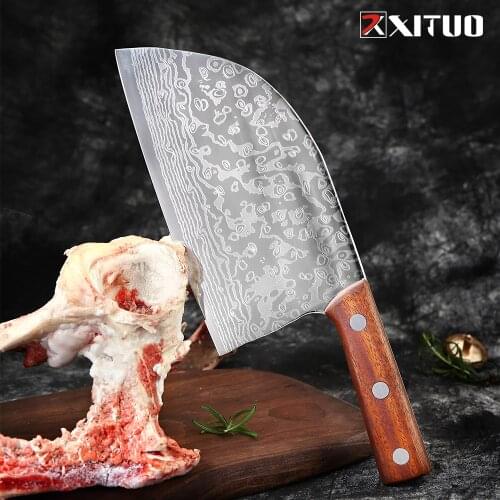 XITUO Chinese Kitchen Knives Stainless Steel Laser Damascus Cleaver Chopping Chef Slicing Knife Traditional Comfortable Handle