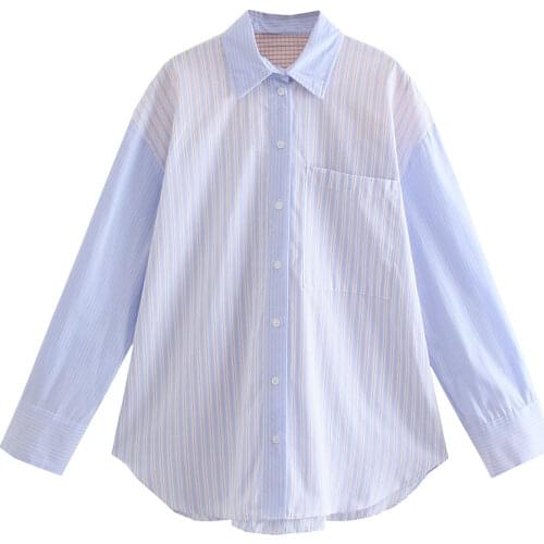 Za Spring Autumn Women Retro Stripe Printing Simple Style Loose Long Sleeve Basic Shirt Casual Chic Tops XITIMEAO