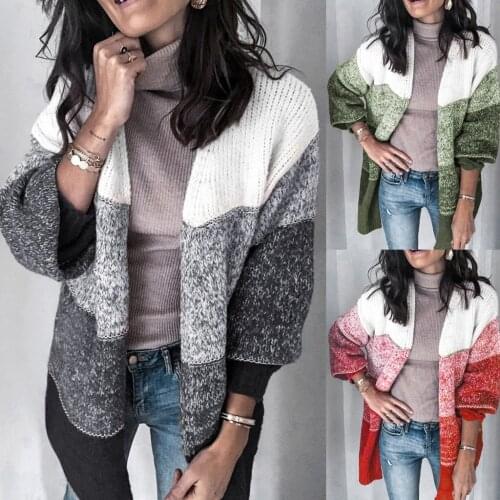 2020 Womens Boho Patchwork Cardigan Sweater Casual Long Sleeve Open Front Solid Loose Autumn Winter Knit Sweaters Coat Pockets