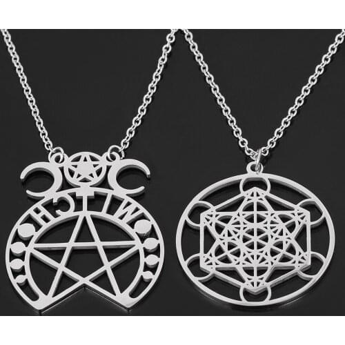2019 Fashion supernatural Pentagram Stainless Steel Necklace Women Silver Color pendant Statement Necklaces Jewelry gifts