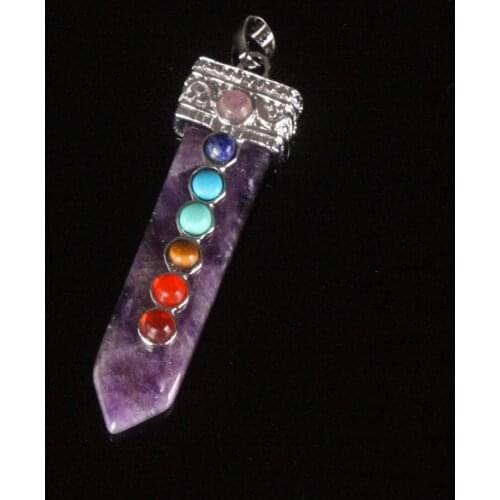 1pcs Drop Shipping Sword 7 Chakra Pendants Natural Crystal Quartz Pendant Necklace Jewelry Making Healing Pendulum