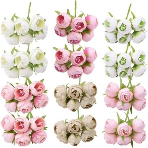 2 Bouquets Silk Tea Flower Artificial Peony Roses Head Fake Flower Leaves For Home Wedding Birthday Party Decor DIY Wreath Gifts