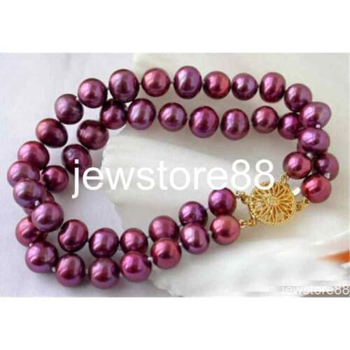 2ROW 8" 9MM GRAPE PURPLE ROUND FRESHWATER CULTURED PEARL BRACELET