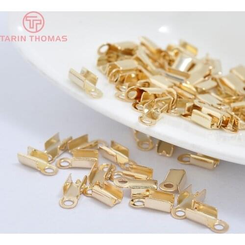 20PCS 7.4x3.6MM 24K Gold Color Brass Rope Ends Fastener Clasps Crimp Clasps High Quality Diy Jewelry Accessories
