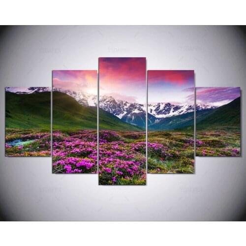 5 panel Modern Flowers and peaks hd Art print canvas art wall framed paintings for living room wall picture kn-90