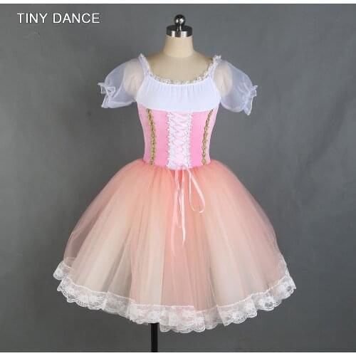 Pale Pink Romantic Tutu Skirt Short Sleeve Ballerina Dress Velvet Leotard Bodice with Attached Soft Tulle Puffy Tutus 21021