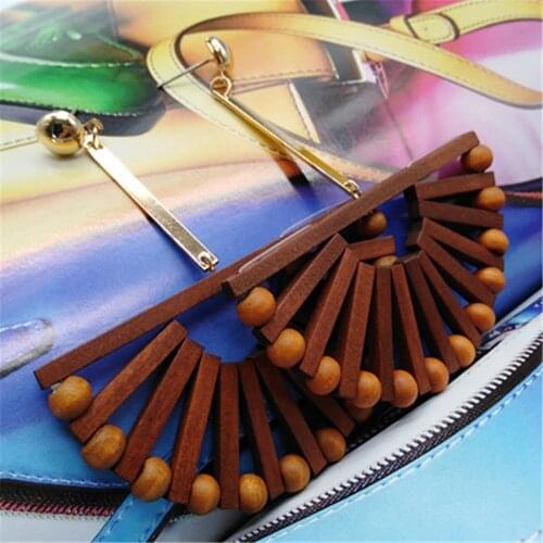 Ladder-shaped Big Long Wooden Beaded Trendy Geometric Statement Earring Women Girl Hanging Fashion Jewelry Drop Earrings