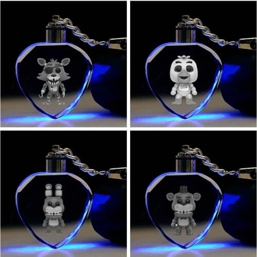 Five Nights at Bear Heart Shape Anime LED Key Chains LOGO Keyring Crystal Toy Keychain Light Keyholder Gifts