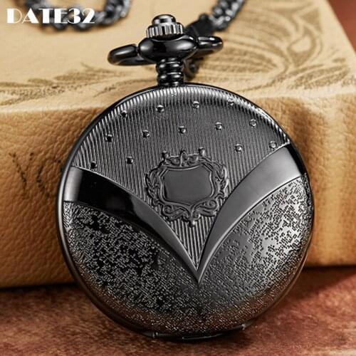Roman Numeral Vintage Mechanical Pocket Watch Cool V Steampunk Skeleton Dial Black Fob Chain Clock for Men Women Dropshipping