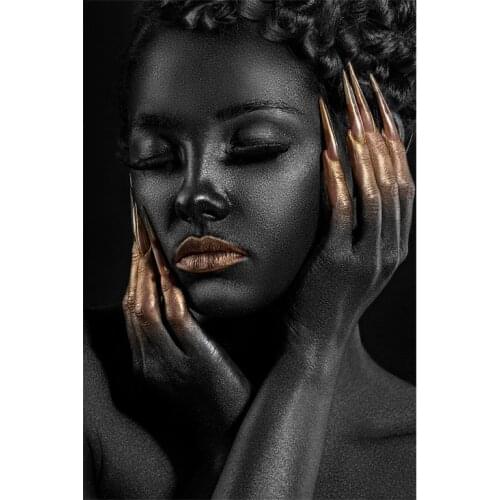 Black Hand and Gold Lip Nude African Woman Oil Painting on Canvas Cuadros Posters and Prints Wall Art Picture for Living Room