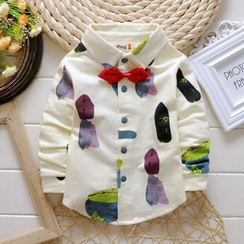 High quality 2016 Kids Camisa print Blouse With Bowknot spring Fashion Gentle Men Baby Children Clothes Baby Boy Shirts
