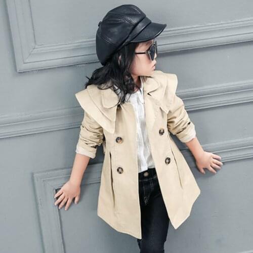 Childrens Girls Jacket Double-breasted Lapel Trench Long Sleeve Coat Kids Winter Trench With Belt Casual Slim Fit Outerwear