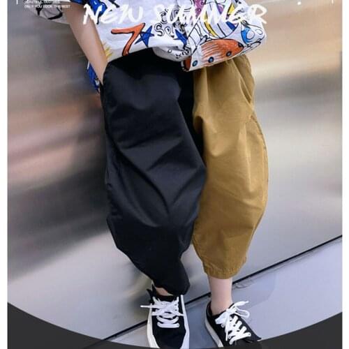 Childrens cropped trousers for boys in summer the new large and medium-sized childrens loose casual stitching wide-leg pants