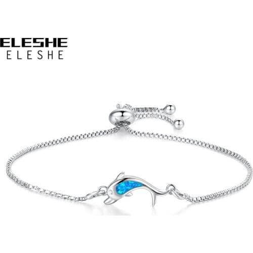 ELESHE Fire Opal Dolphin Animal Femme Bracelets Tibetan Silver Chain Bracelet for Women Fashion Jewelry