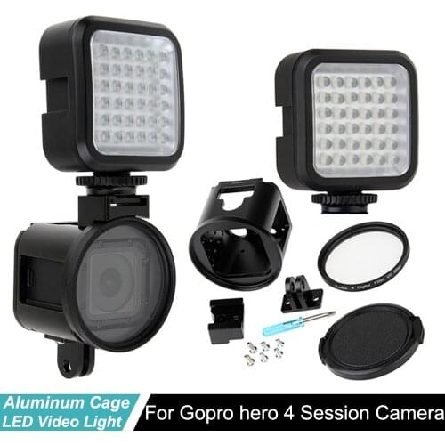 Go pro hero4 Session CNC Alloy Housing Case Frame Shell UV Lens Cover Metal Cage LED light for GoPro Hero 4s Camera Accessory