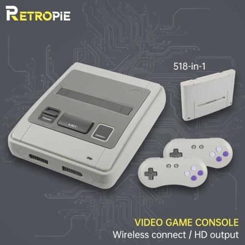Retropie HD Retro TV Video Game Console For Snes Game Cartridges with 2 Wireless+1 Wired Gamepads Free Game Card with 518 Games