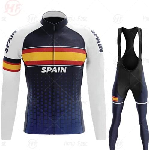 Spain 2022 Team Spring Ropa Ciclismo Hombre MTB Long Sleeve Cycling Clothing 19D Gel Pad Cycling Jersey Set Mens Bike Clothes