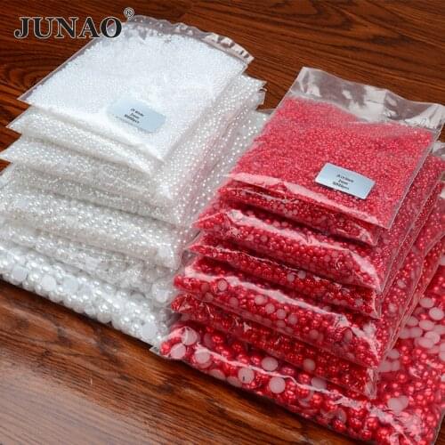 JUNAO Wholesale 2 4 6 8 10 12 14mm Flatback White Red Imitation Pearls Beads Cabochon Half Round Scrapbook Beads for Nails