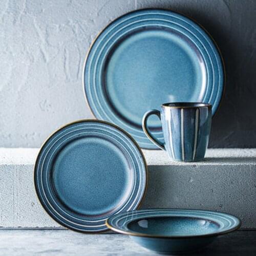 European style retro kiln glazed ceramic tableware western dinner plate steak plate pasta plate straw hat plate soup plate flyin