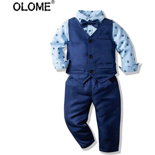 OLOME Formal Children Clothing Sets Bow tie Shirts+Long Pants for Boys 3-piece Pack Kids Garment Polka Dot Shirt for Toddler
