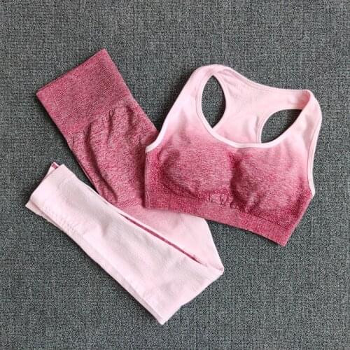 Ombre Yoga Set Sports Bra and Leggings Women Gym Set Clothes Seamless Workout Fitness Sportswear Fitness Sports Suit Sportswear
