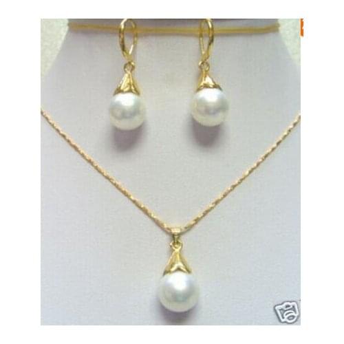 Jewelry Set hook>beautiful white shell pearl pendant necklace earring jewelry set AAA style