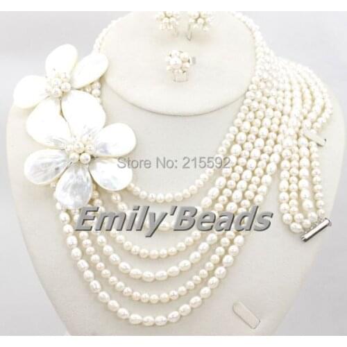 Trendy Pearl Beads Jewelry Set Freshwater White Wedding Bridal Jewelry Set Fashion Woman Pearl Jewelry Set Free Shipping FP059