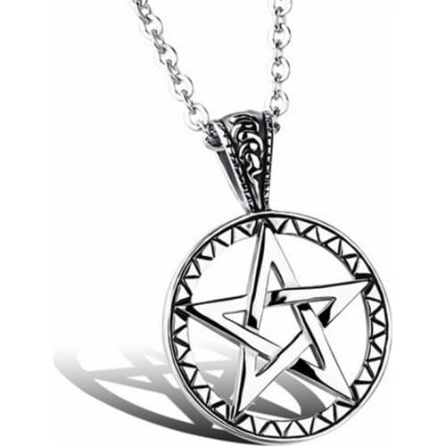 Hot Sale Necklace Men Devils Trap Pentagram Pendant Necklace Women Pentacle Vintage Retro Antique Silver Pendant Movie Jewelry