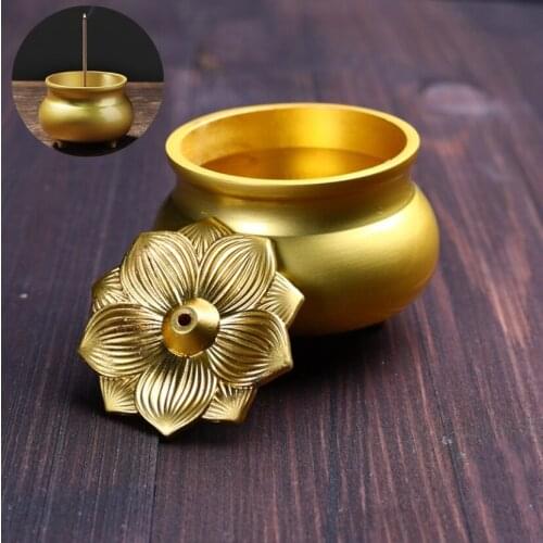 Pure Copper Gold Lotus Flower Incense Burner Mini Small Incense Stick Holder Aromatherapy Censer for Temple Teahouse Home Decor