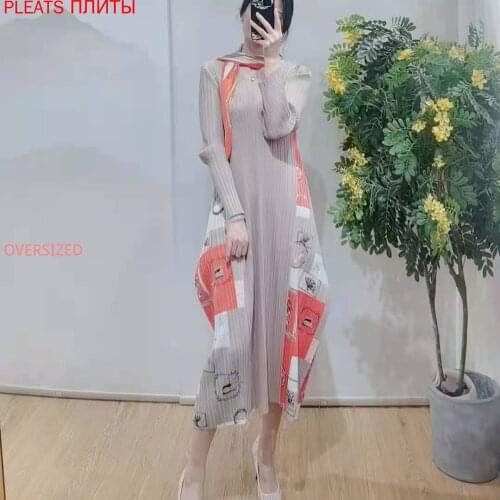 Autumn and Spring Miyake Folds Fashion Slim Stitching Dress Pleats Shein Oversized Vestido