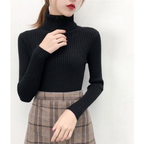 2021 New Korean Style Winter Womens Sweater Long Sleeve Knitted Sweater Turtleneck Pullovers Female Slim Full Color Fashion Top