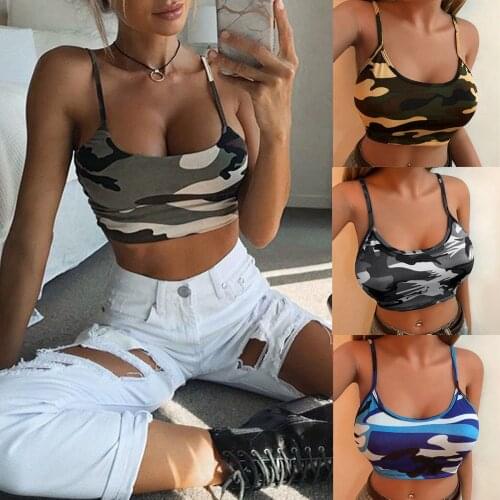 New Camouflage Crop Top Women Sexy Bustier Top Blackless Padded Cropped Casual Satin Black Crop Tops Clothes 2020