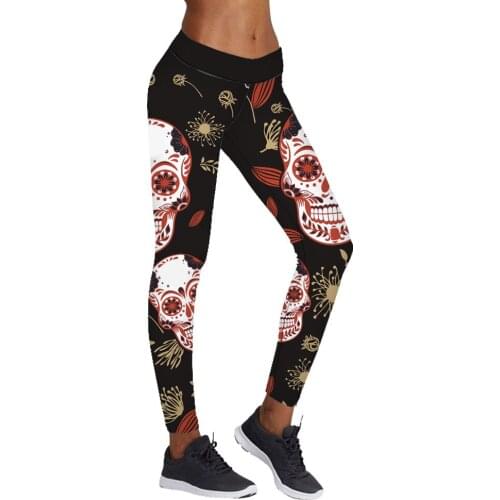 New Halloween Skull 3D Prints Sexy Women Elastic Fitness Gym Sport Workout High Waist Leggings Tanks Plus Size Yoga Pants